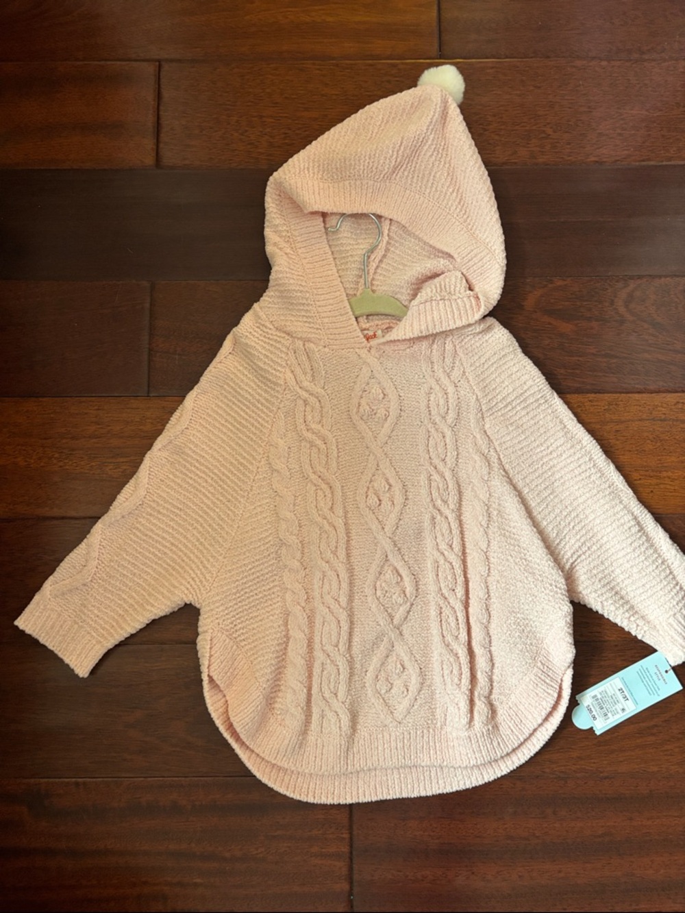 Cat & Jack Girls' Hooded Cable-Knit Poncho Sweater - Light Pink